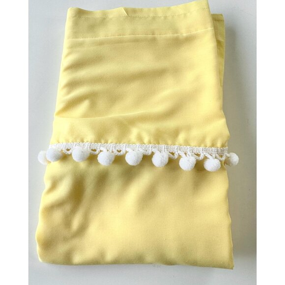 Vintage 70s double curtains with white pompons, solid sunny yellow panels - Picture 1 of 9